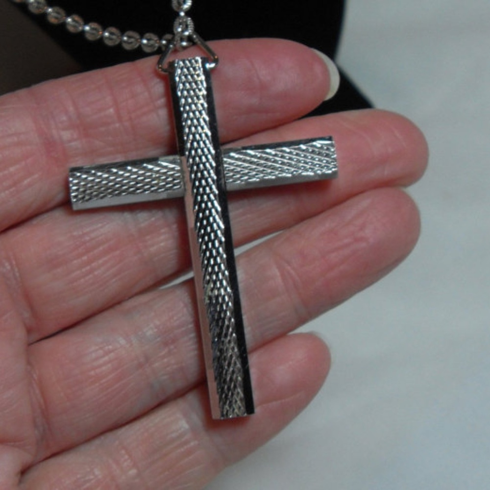 Vintage Textured Stainless Steel Cross Necklace